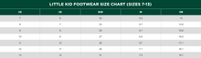 Load image into Gallery viewer, Size chart for kids footwear sizes 7-13