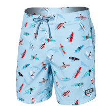 Load image into Gallery viewer, Mens Betawave Boardshort - SAXX - 7 inch inseam - blue with surfboards
