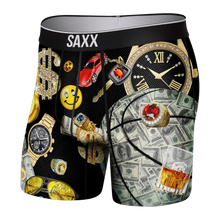Load image into Gallery viewer, Mens Volt Breathable Mesh Boxer Brief - SAXX - Money Baller Black - Front