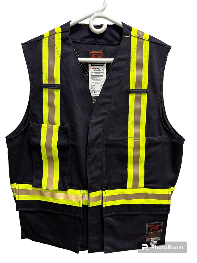 Fire Resistant Striped Surveyor Vest - Actionwear - Black