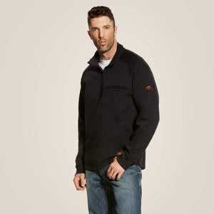 Mens 1/4 Zip Fire Resistant Sweater - Ariat - Black - Front