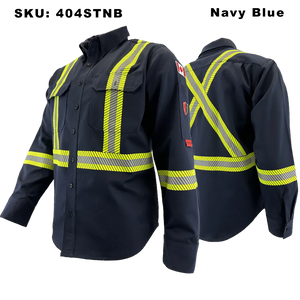 Fire Resistant Striped Button Up Shirt - Atlas - Navy