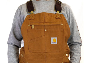 Mens Duck Bib Overalls with Zipper Pocket - Carhartt - 102776 - Brown - Close up