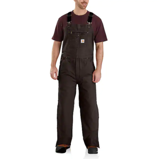 Loose Fit Firm Duck Insulated Bib Overall - Carhartt - Dark Brown