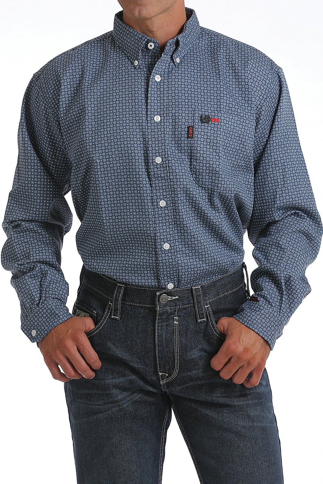 Mens Fire Resistant Plaid Shirt - Cinch - Blue Geometric
