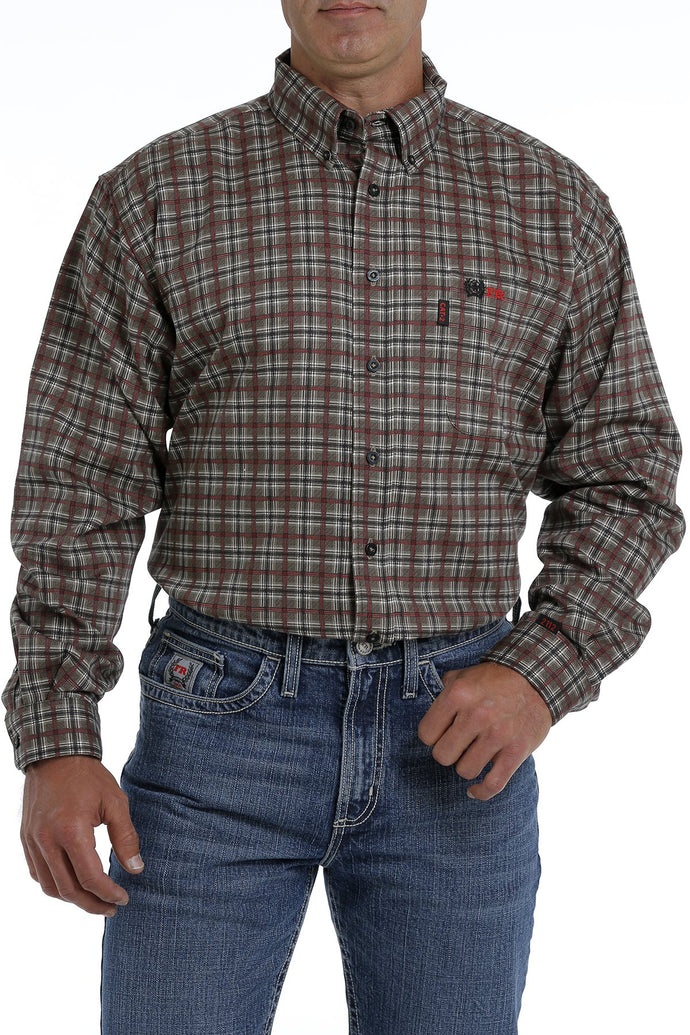 Mens Fire Resistant Plaid Shirt - Cinch - Brown Plaid