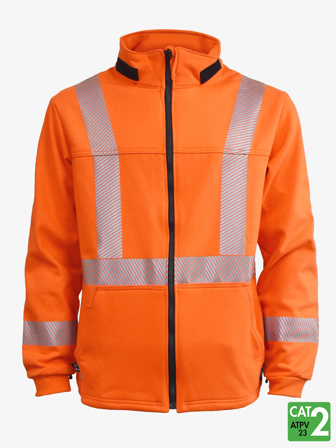 Flame Resistant Segmented Striped Fleece Full Zip Jacket - IFR - Orange