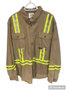 Insulated Ultrasoft Flame Resistant Deluxe Striped Work Shirt - IFR - Khaki