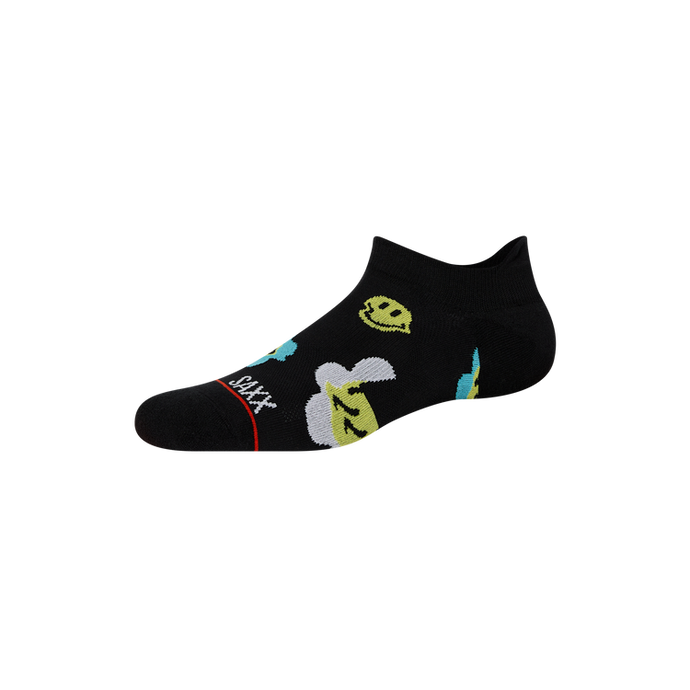 Mens Low Show Socks - SAXX - Black With Emojis - Side 