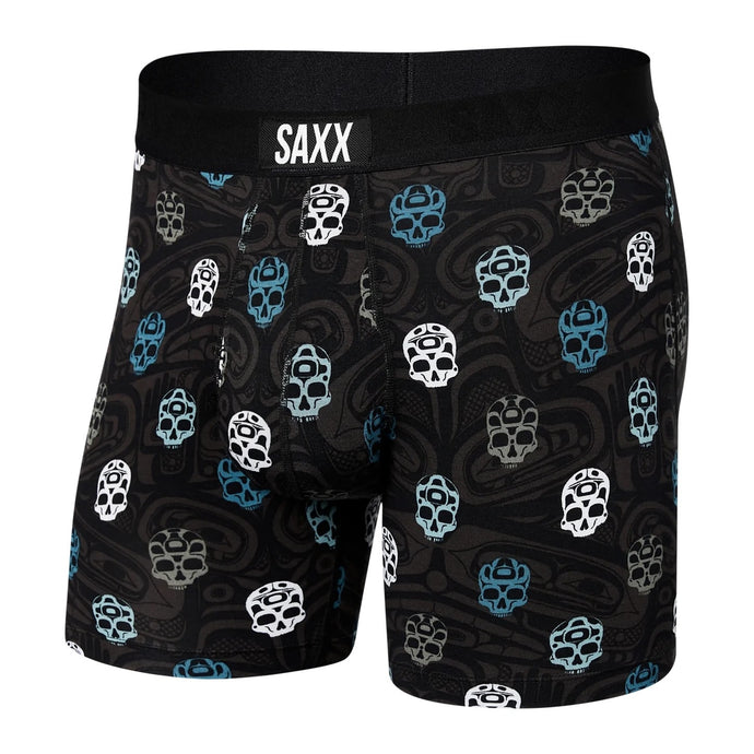 Mens Ultra Super Soft Boxer Briefs - SAXX - Black with skulls