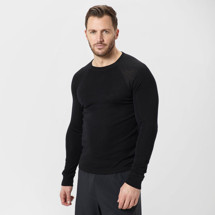 Mens Black Long Sleeve Crew Neck - Technicals - front view on a person