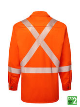 Load image into Gallery viewer, Orange Segmented Striped Work Shirt - Back
