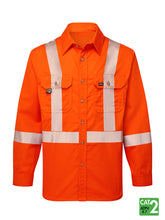 Load image into Gallery viewer, Orange Segmented Striped Work Shirt - Front
