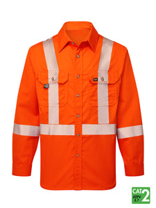 Orange Segmented Striped Work Shirt - Front