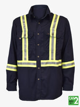 Load image into Gallery viewer, Ultrasoft Flame Resistant Deluxe Striped Work Shirt - Navy
