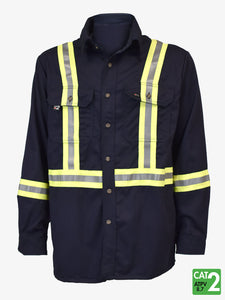 Ultrasoft Flame Resistant Deluxe Striped Work Shirt - Navy