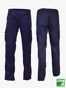 Womens-UltraSoft-7oz-Flame-Resistant-Cargo-Pants - Front and Back - Navy