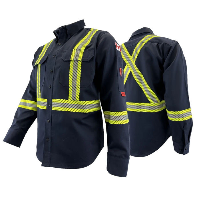 Fire Resistant Striped Button Up Shirt - Atlas - Navy