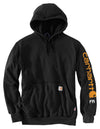 Mens Fire Resistant Loose Fit Midweight Hoodie - Carhartt - Logo Sleeve - Black