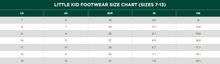 Load image into Gallery viewer, Size chart for kids footwear sizes 7-13
