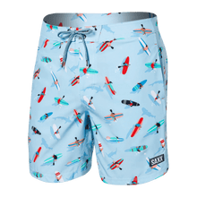 Load image into Gallery viewer, Mens Betawave Boardshort - SAXX - 7 inch inseam - blue with surfboards

