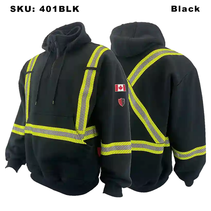 Mens Fire Resistant Striped 1/4 Zip Hoodie - Atlas - Style 401 - Black