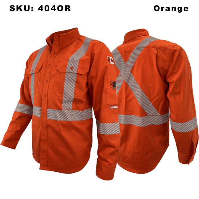 Mens Fire Resistant Striped Button Up Shirt - Atlas - Style 404 - Orange