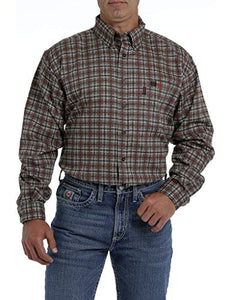 Mens Fire Resistant Western Block Shirt - Cinch - Brown Plaid