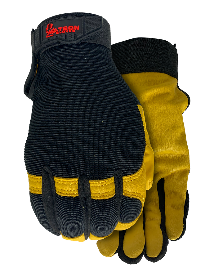 Mens Flextime Work Gloves - Watson Gloves - Black and Yellow - Front and Back
