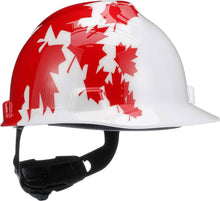 Load image into Gallery viewer, Mens Full Brim Maple Leaf Hardhat - Maple Leaf Design - White Base

