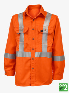 Mens IFR Striped Button Up Work Shirt - CAT - Orange